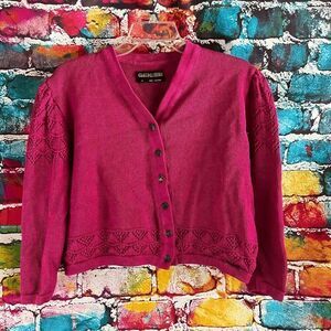 Vintage Geiger Cotton Cardigan Style Sweater Brass Tone Dove Buttons Size 40